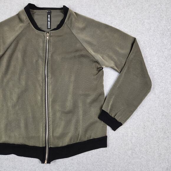 Design Lab Jacket Women Sz Small Olive Green Bomber Silky Feel Ribbed Cuff/Waist - Picture 5 of 12